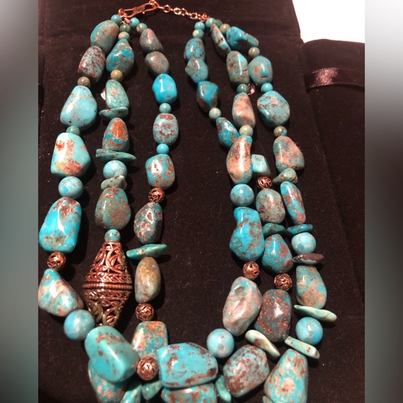 NWT Stunning Barse Turquoise and brass 3 strand necklace - Picture 2 of 8